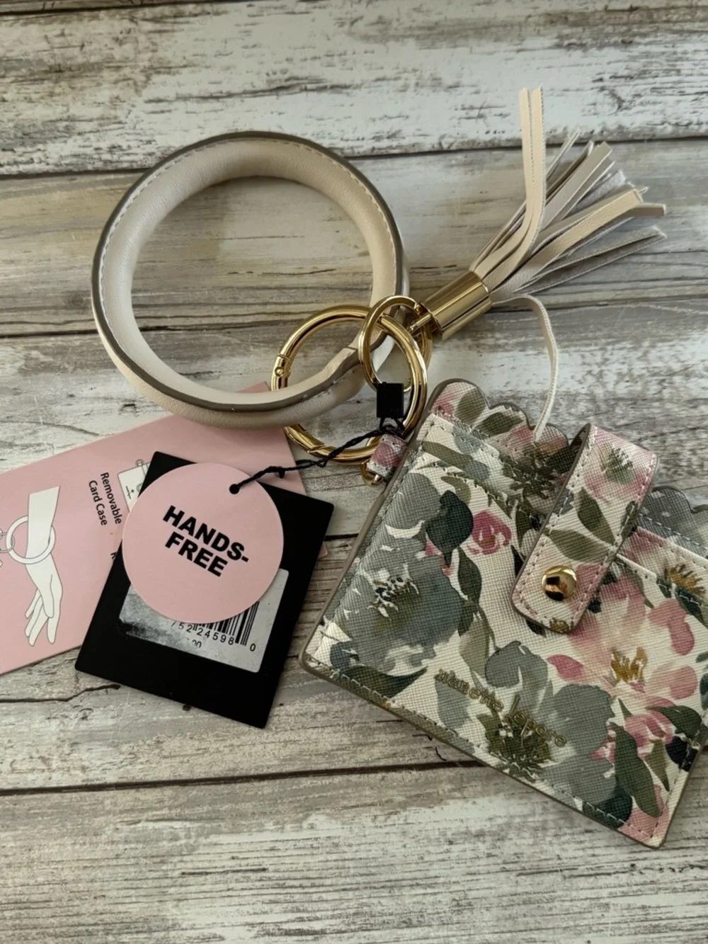 Nanette Lepore Hands-Free Floral Card Holder Keyring Wristlet - Cream/Pink